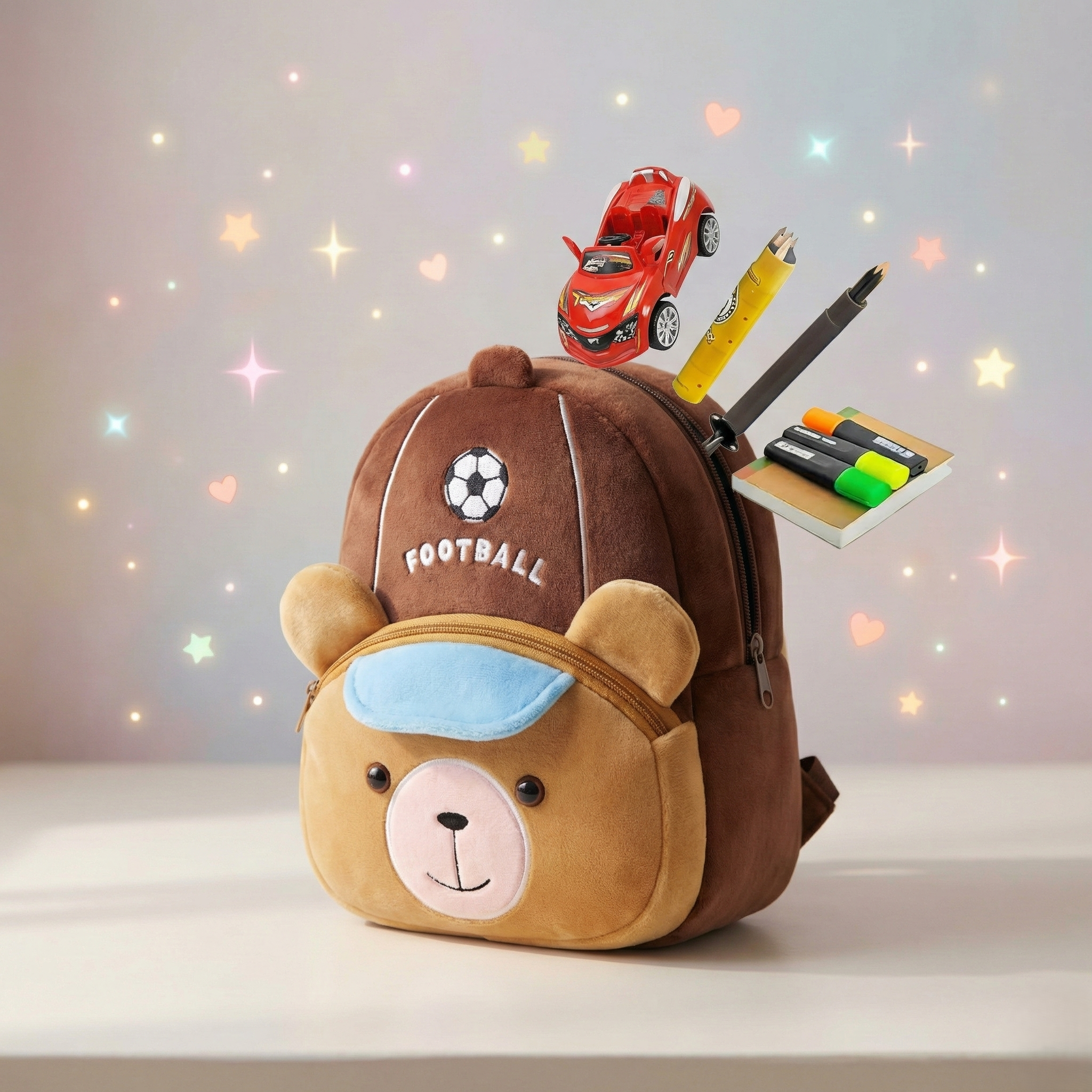 Kidara Football Bear Kids Plush Backpack - Brown