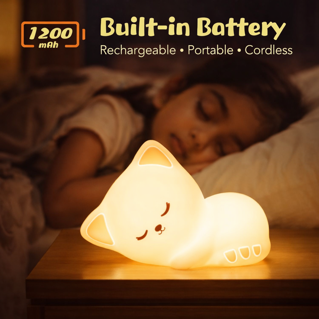 Kidara Sleeping Cat Silicone LED Night Light for Kids