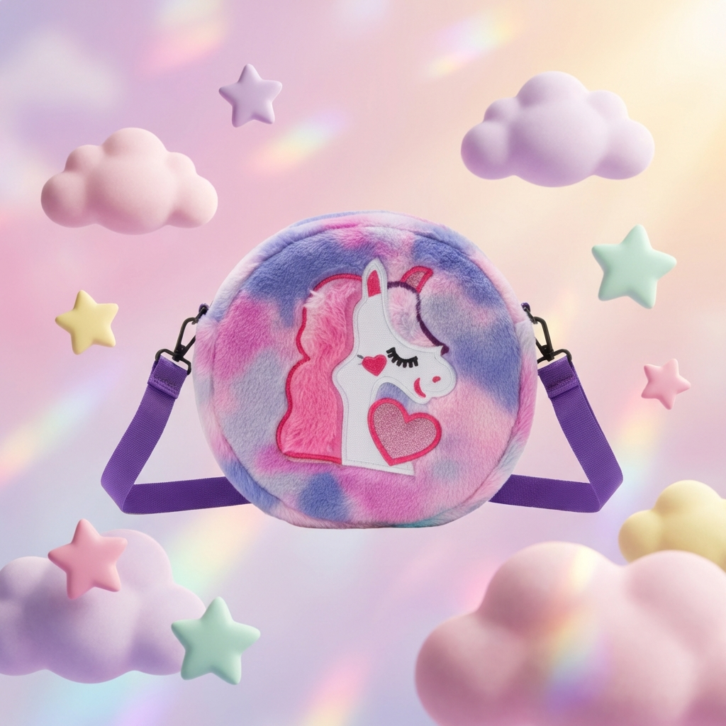 Kidara Unicorn Fur Kids Sling Bags (Purple & Pink)