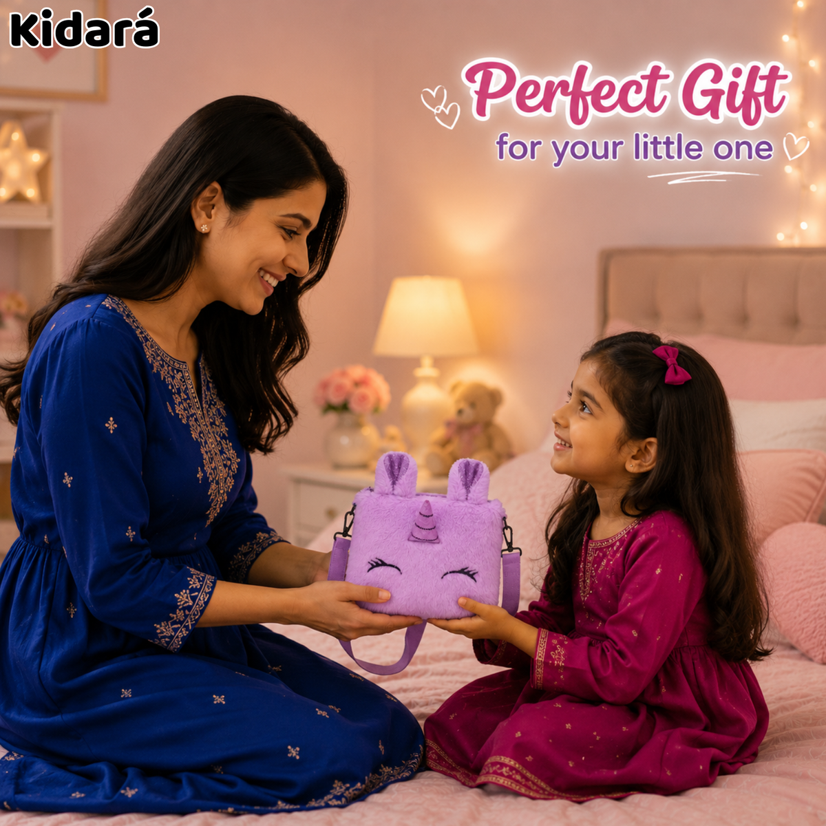 Kidara Unicorn Fur Sling Bag for Kids