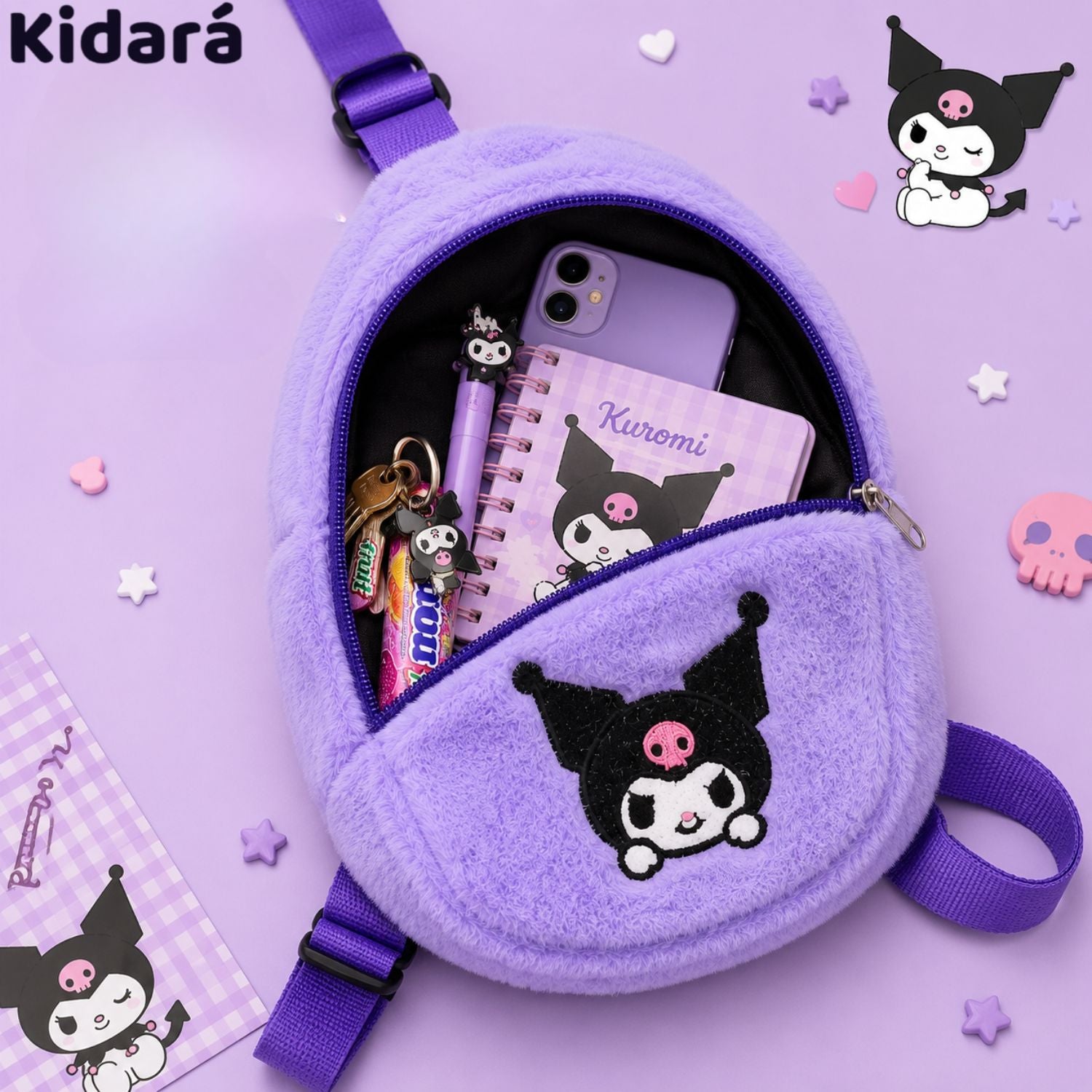 Kidara Fur Kuromi Chest Sling Bag
