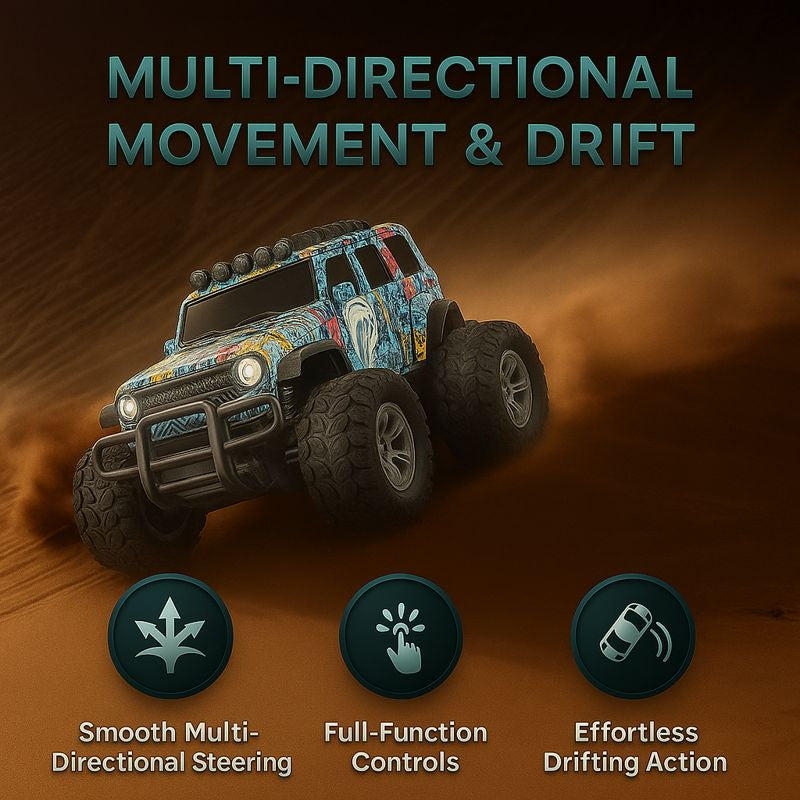 Kidara Remote Control Off-Road Car | Rechargeable Monster Truck with 4 Headlight Modes (Graffiti Blue)