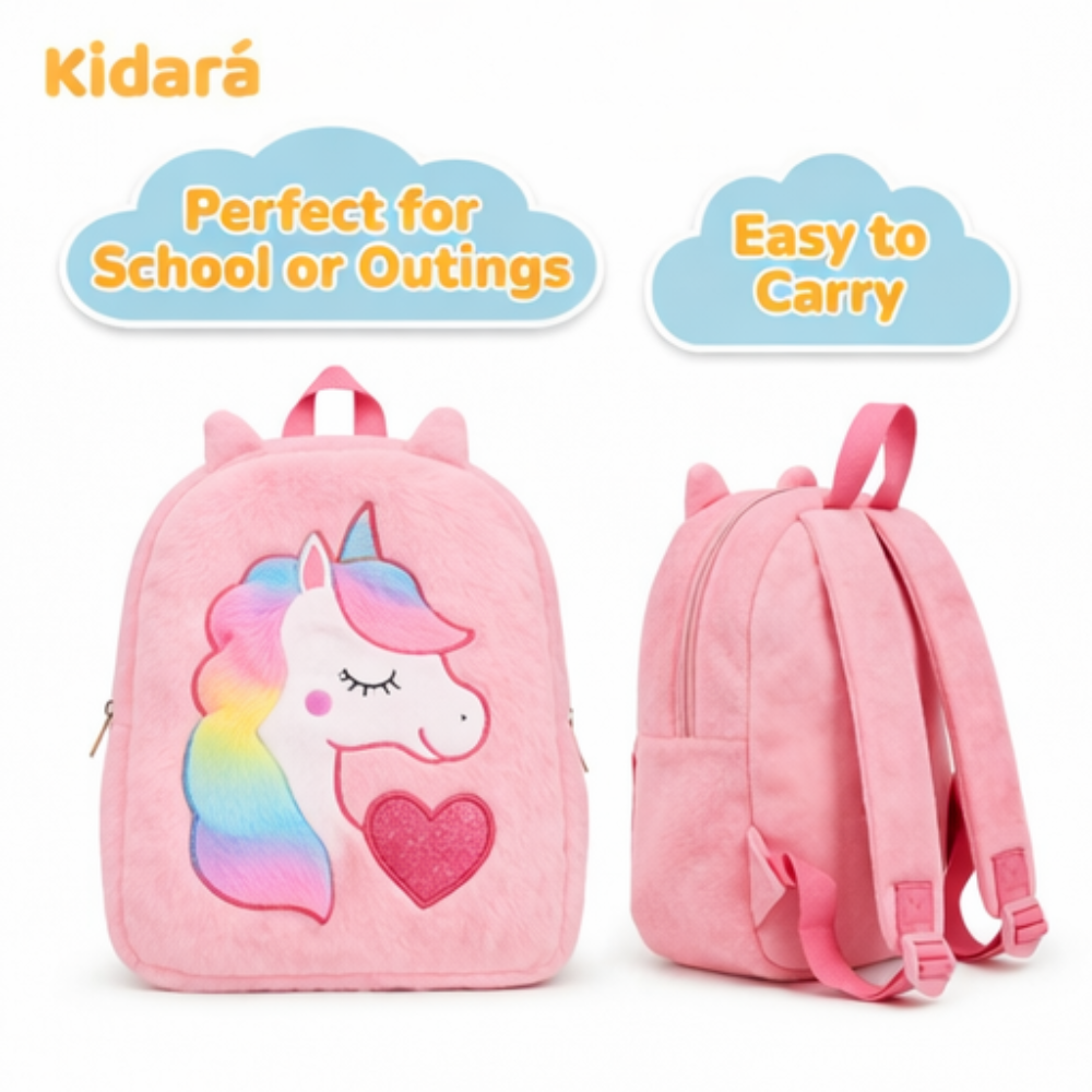 Kidara Plush Unicorn Kids Fur Plush Backpack (Pink)
