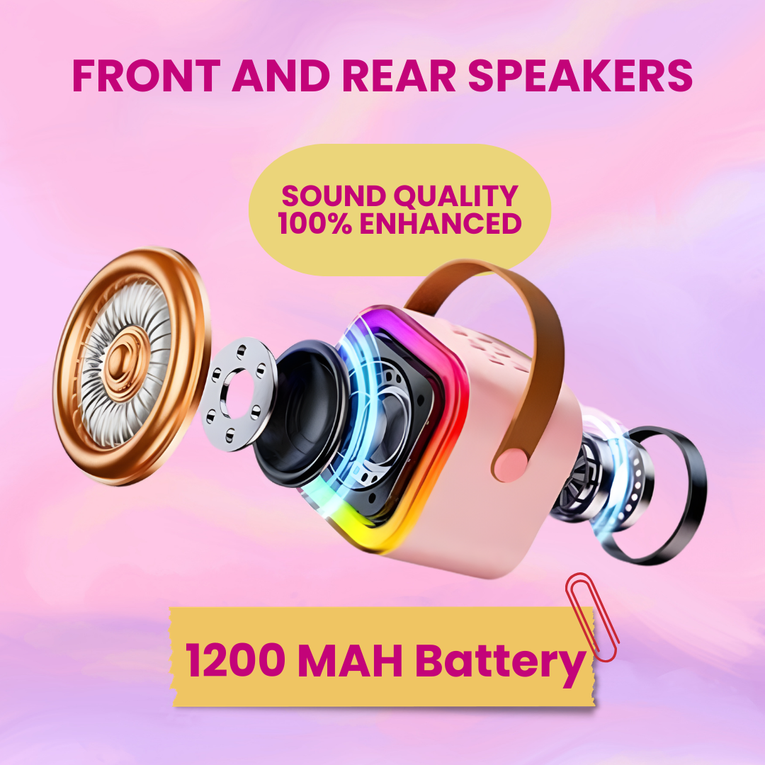 New Unicorn Themed Karaoke Speaker with Wireless Mic & LED Lights (Pink)