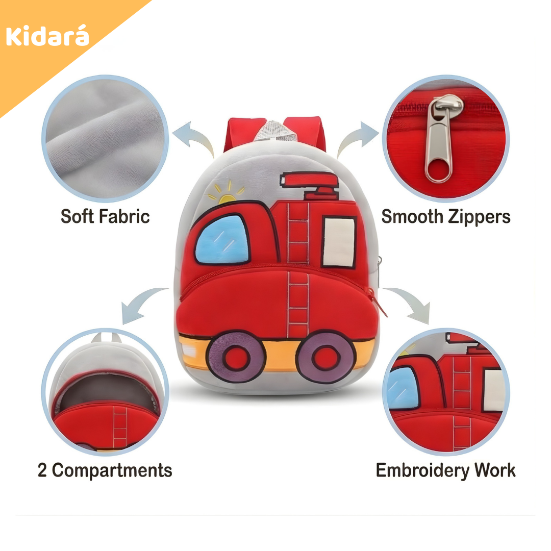 Kidara Fire Truck School Backpack for Toddlers (2-5 Years) – Plush 3D Rescue Vehicle Bag