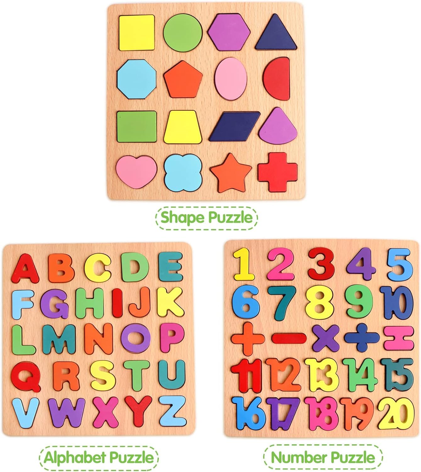 Wooden 3 in 1 Puzzle Board | Learning & Playing tool | Ages 2+ (Multicolor)