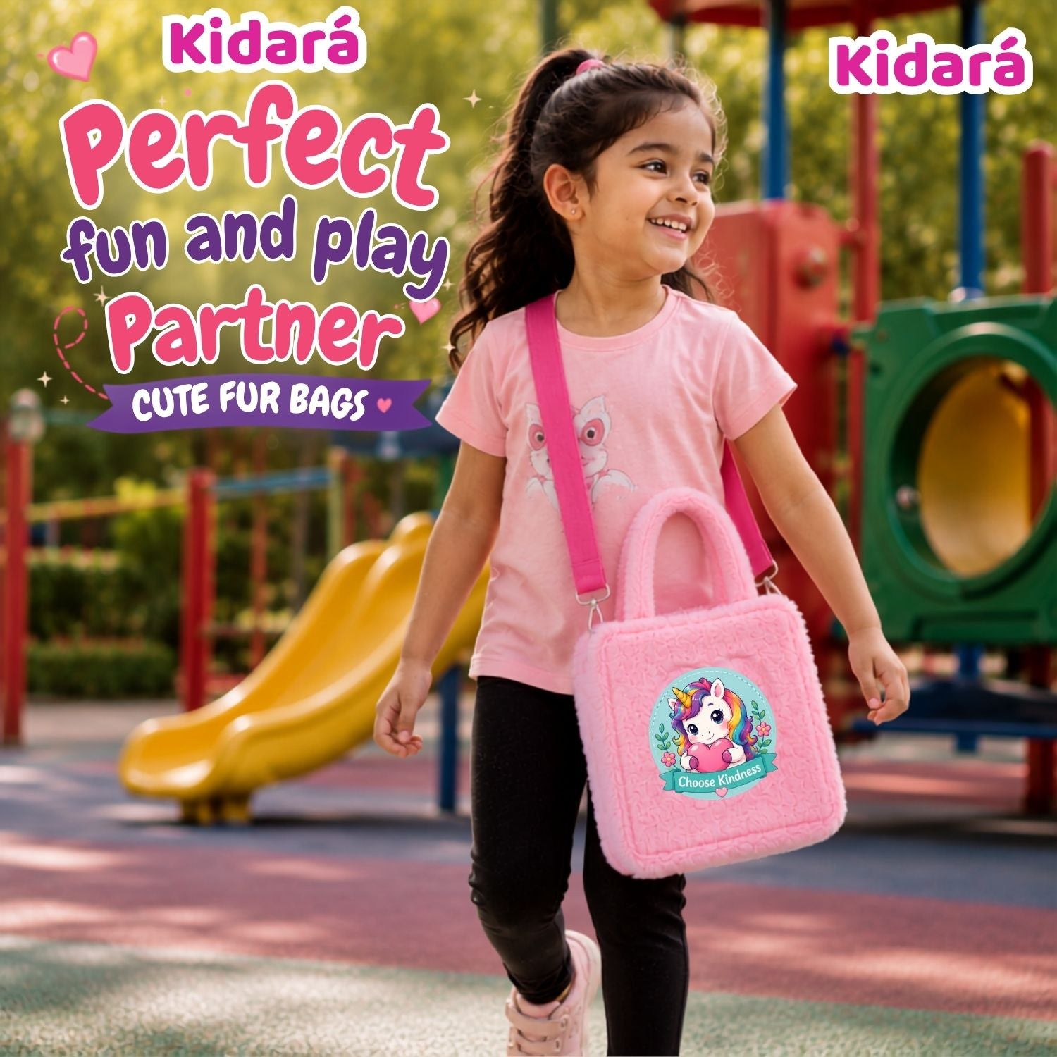 Kidara Pixie Unicorn Fur Kids Sling Bag (Pink)