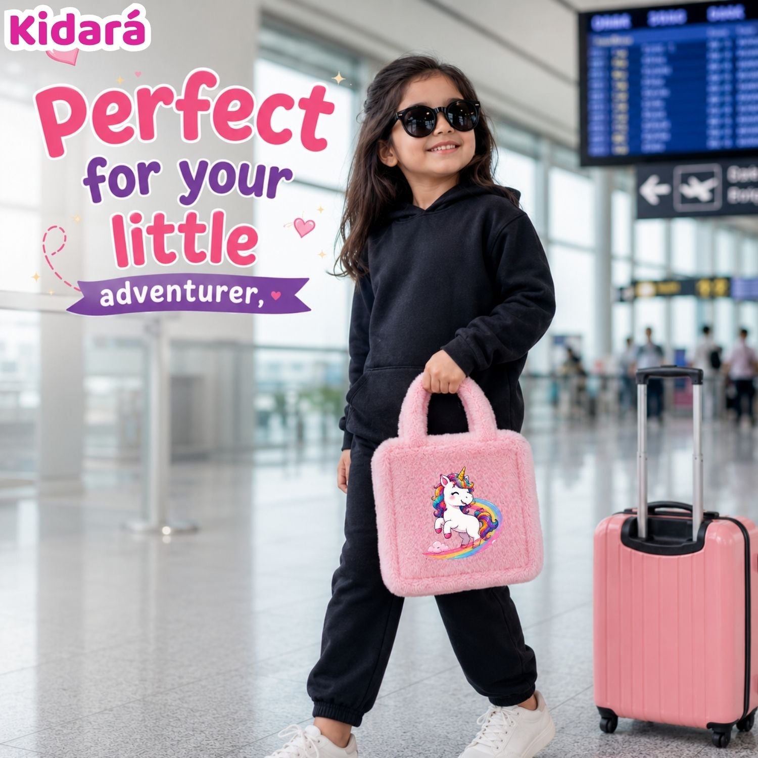 Kidara Rainbow Surf Unicorn Fur Kids Sling Bag (Pink)