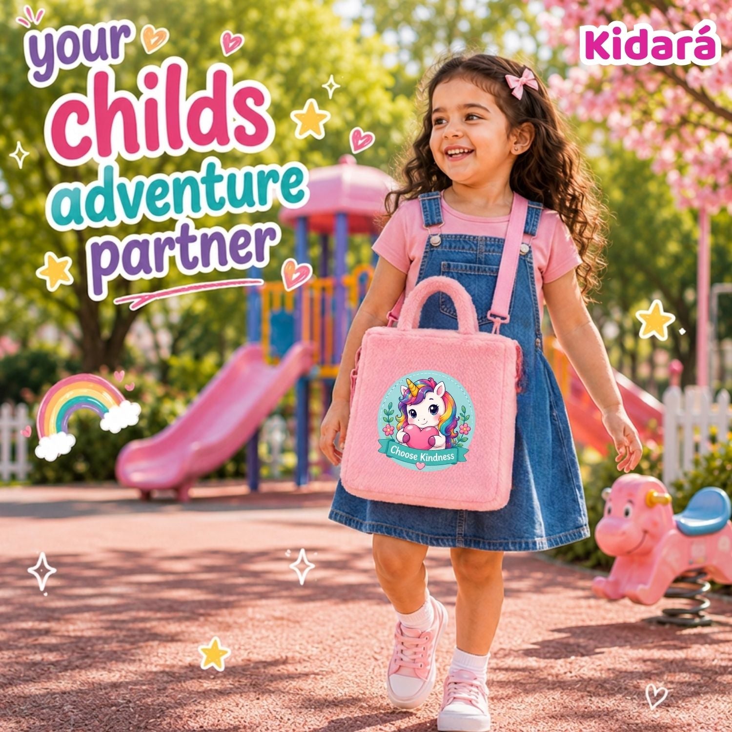 Kidara Pixie Unicorn Fur Kids Sling Bag (Pink)