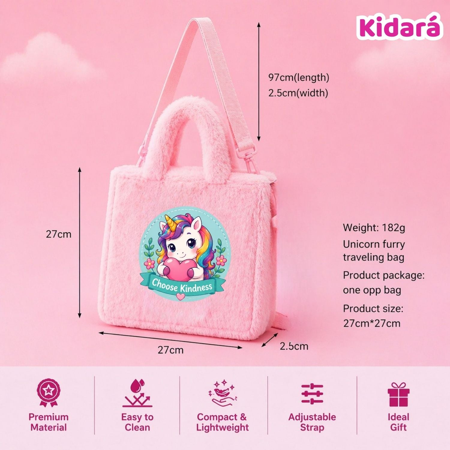 Kidara Pixie Unicorn Fur Kids Sling Bag (Pink)