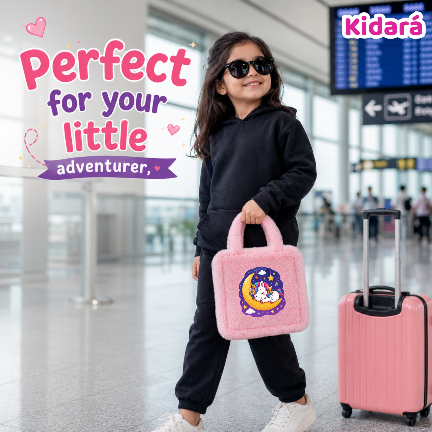 Kidara Cute Moon Slumber Unicorn Fur Kids Sling Bag (Pink)
