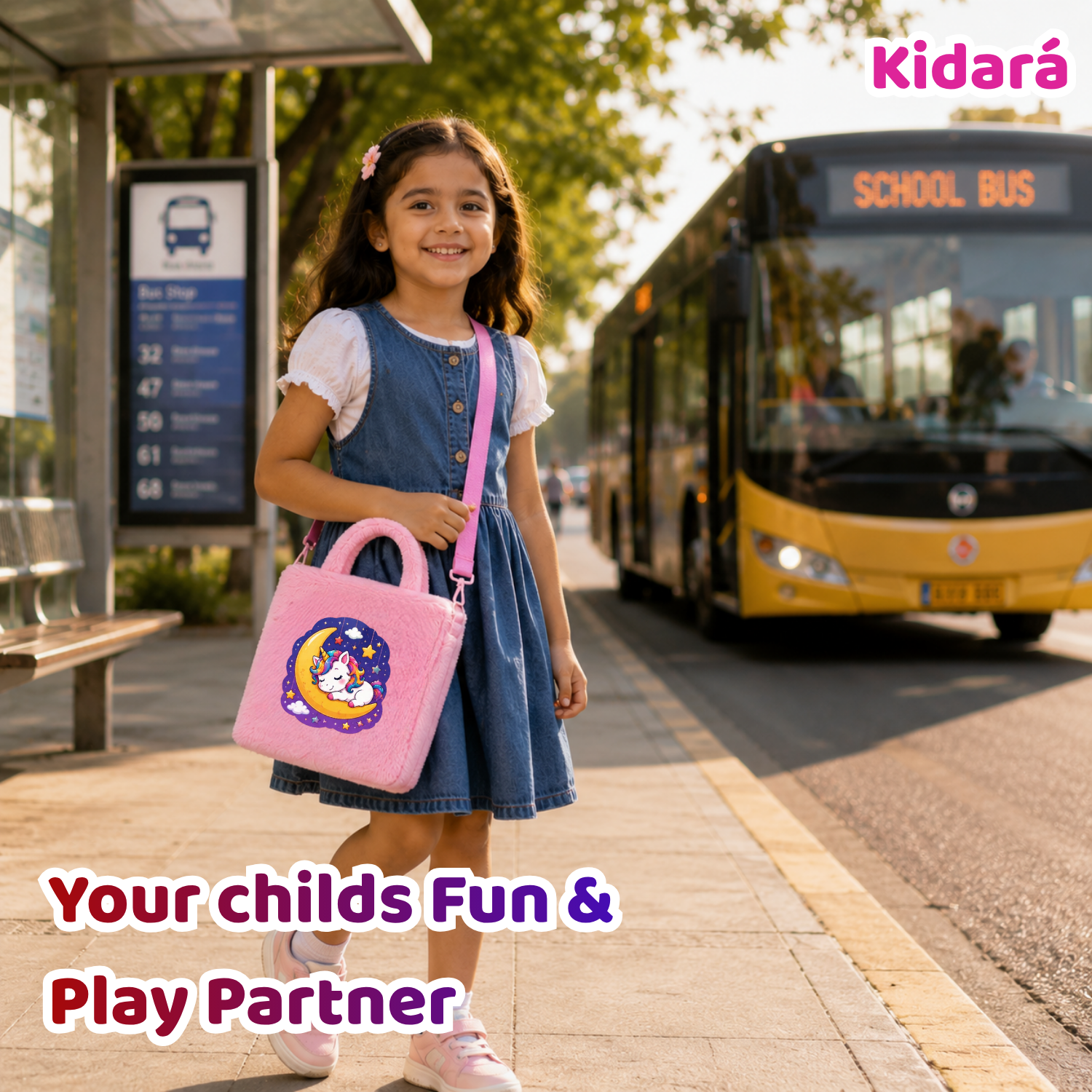 Kidara Cute Moon Slumber Unicorn Fur Kids Sling Bag (Pink)