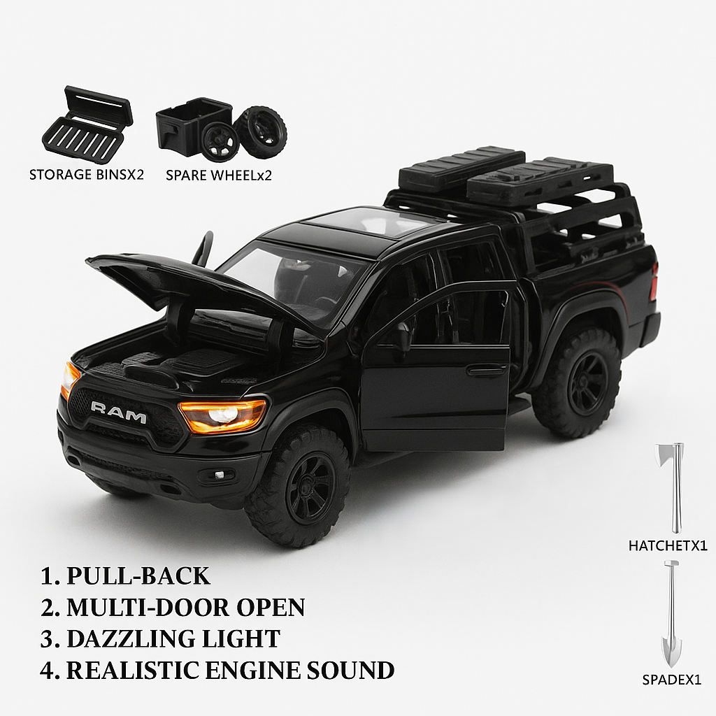 RAM Mammoth 1:32 Die-Cast Pull-Back Model Car with Lights & Sound (Black)