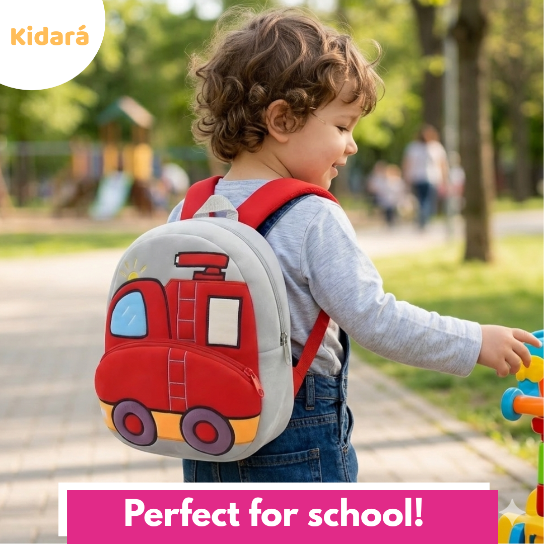 Kidara Fire Truck School Backpack for Toddlers (2-5 Years) – Plush 3D Rescue Vehicle Bag