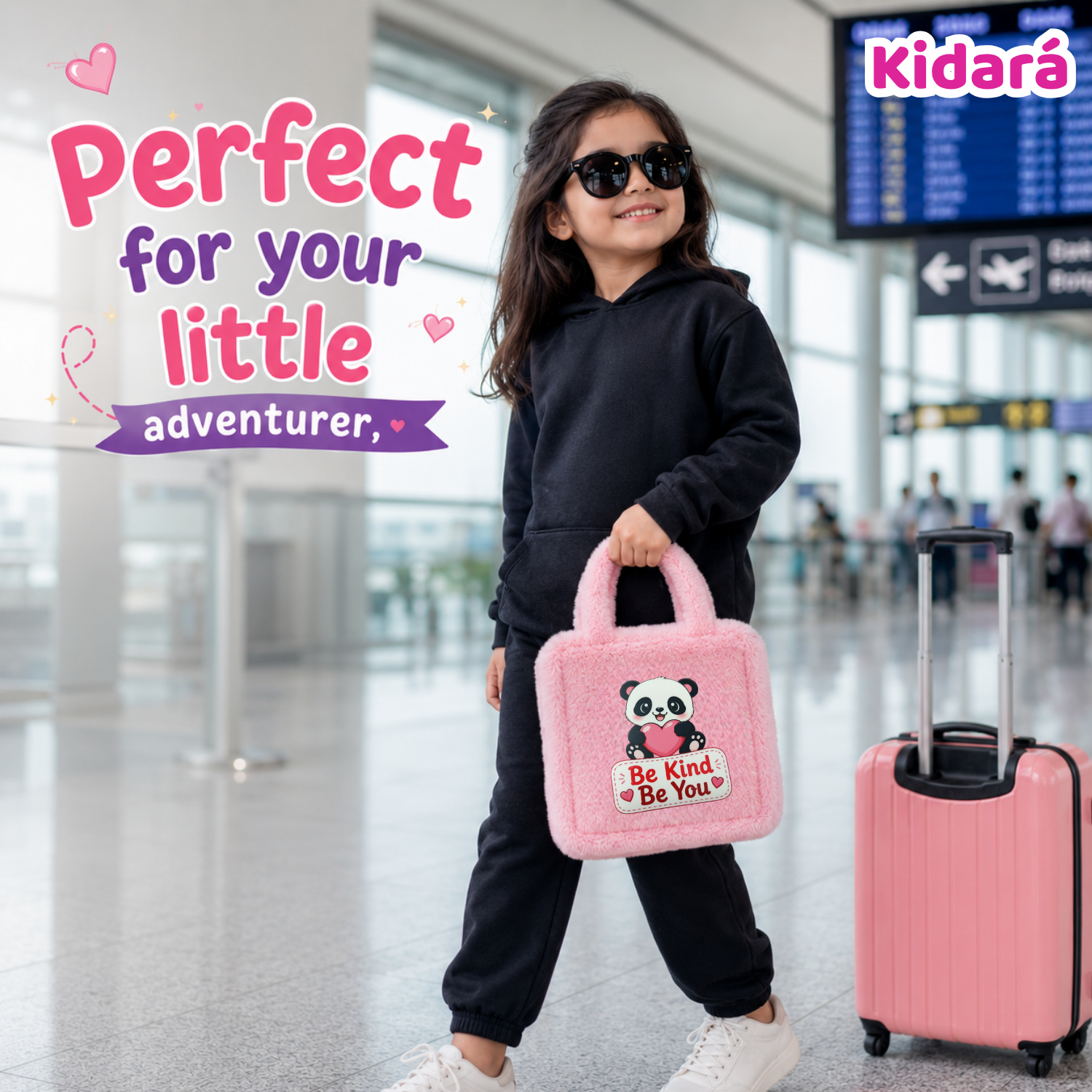 Kidara Sweet Heart Panda Fur Kids Sling Bag (Pink)