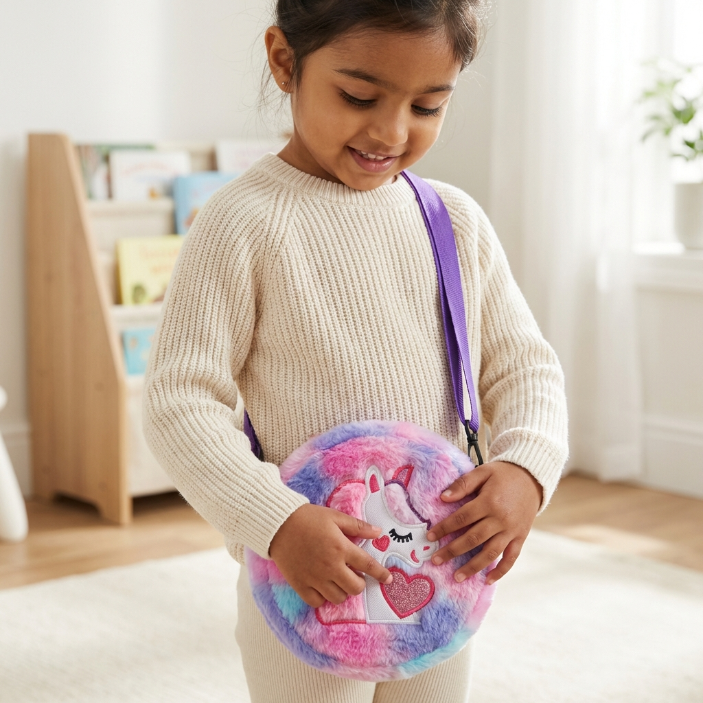 Kidara Unicorn Fur Kids Sling Bags (Purple & Pink)