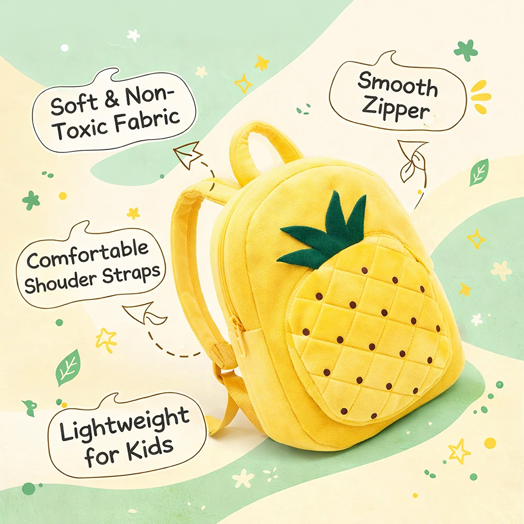 Kidara Pineapple Kids Plush Backpack - Yellow