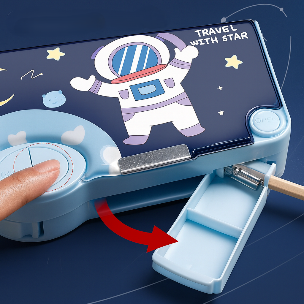 Kidara Astronaut Dual-Compartment Magnetic Pencil Case – Space Blue (Ages 4–12)