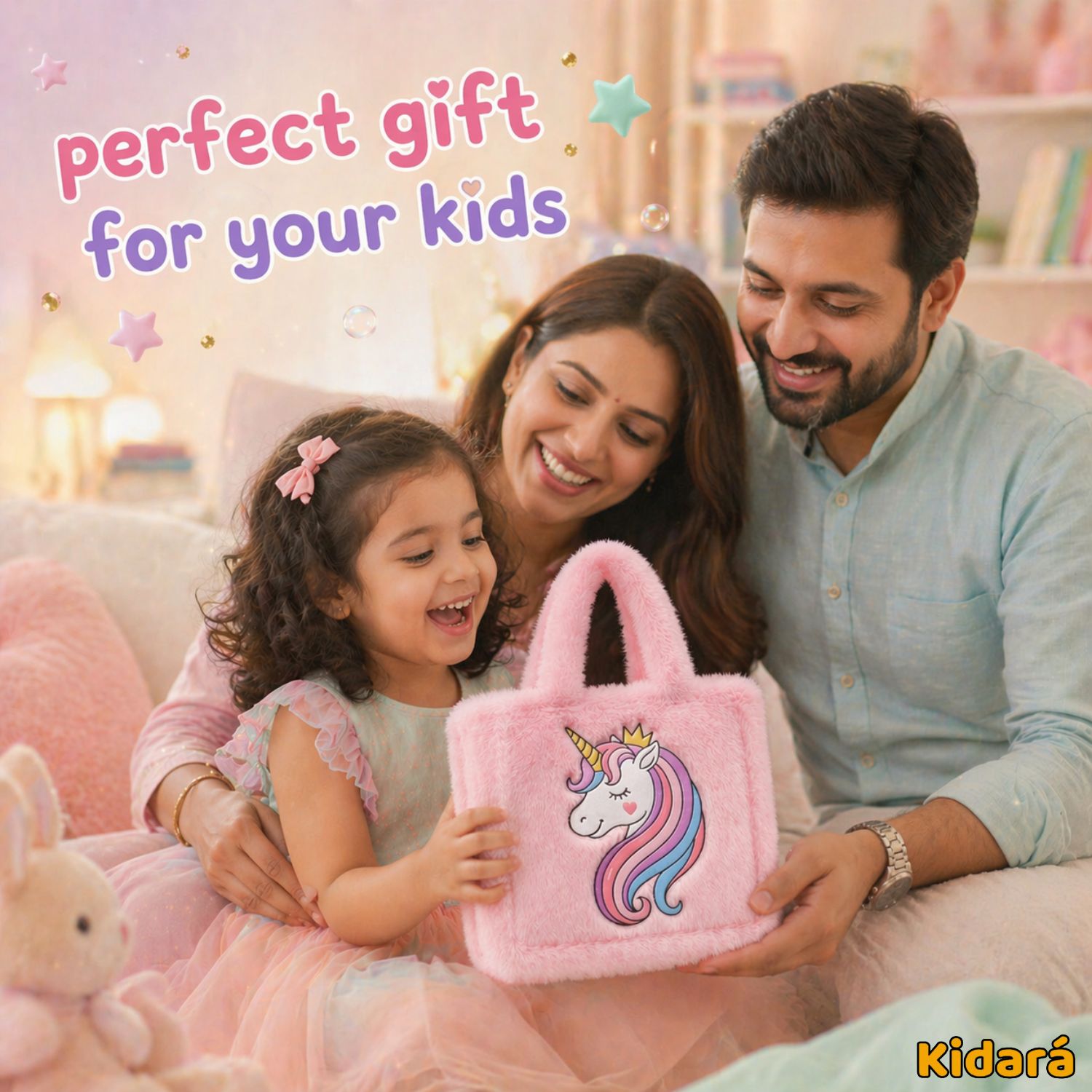 🎁 Kidara Unicorn Toddler Bag | Cute Fur Crossbody Sling Bags Gift for Girls (Pink)