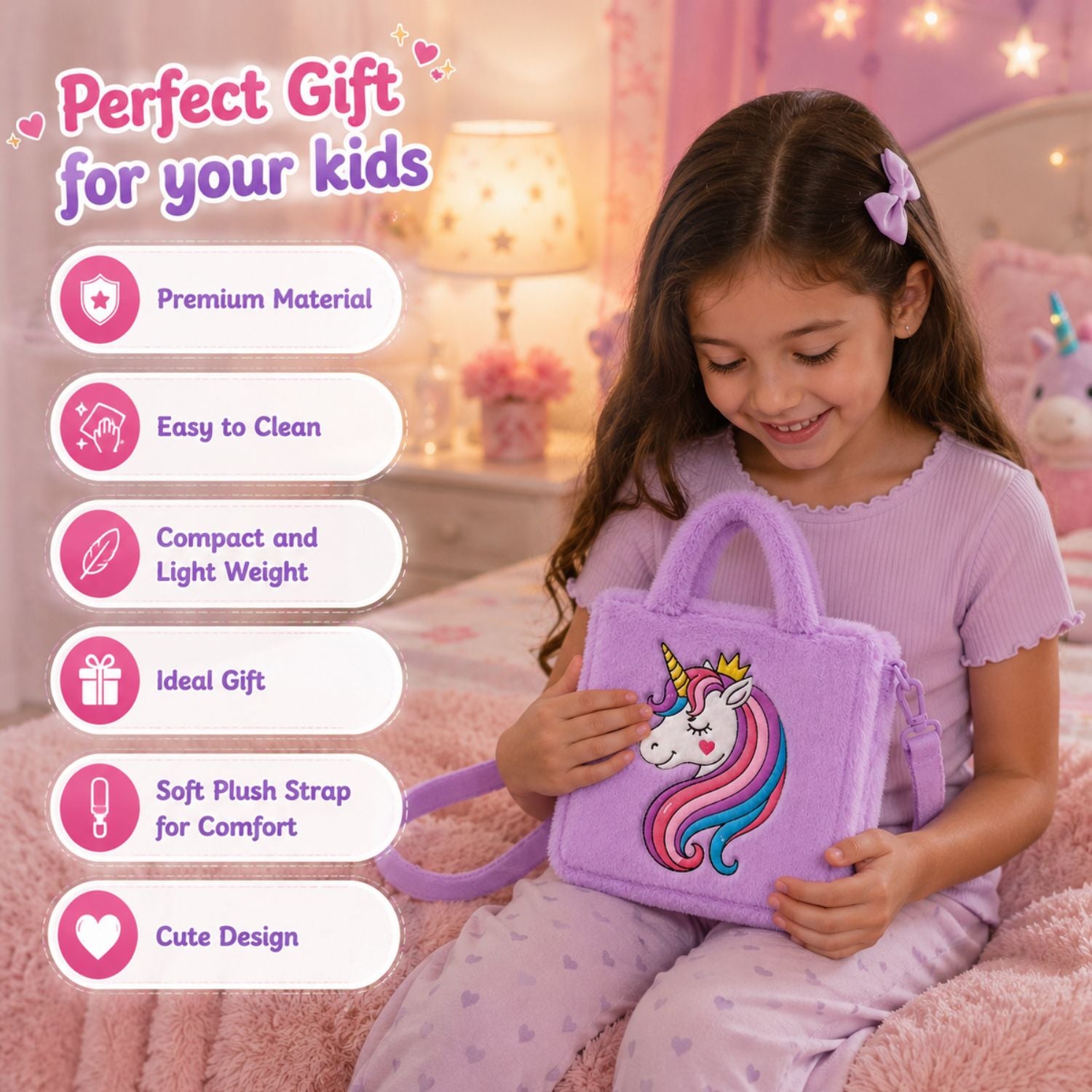 Kidara Unicorn Fur Kids Sling Bag (Purple)