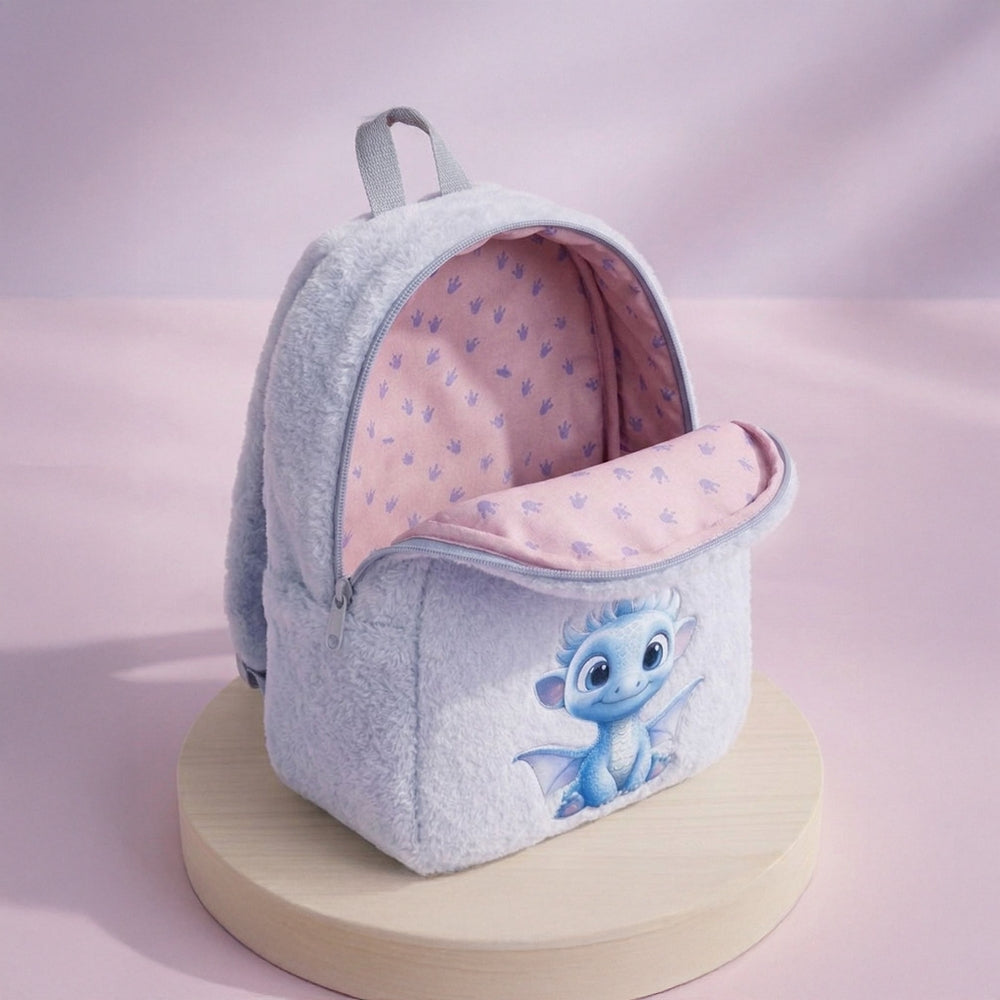 Kidara Cute Kids Fur Dragon Backpack (Grey)