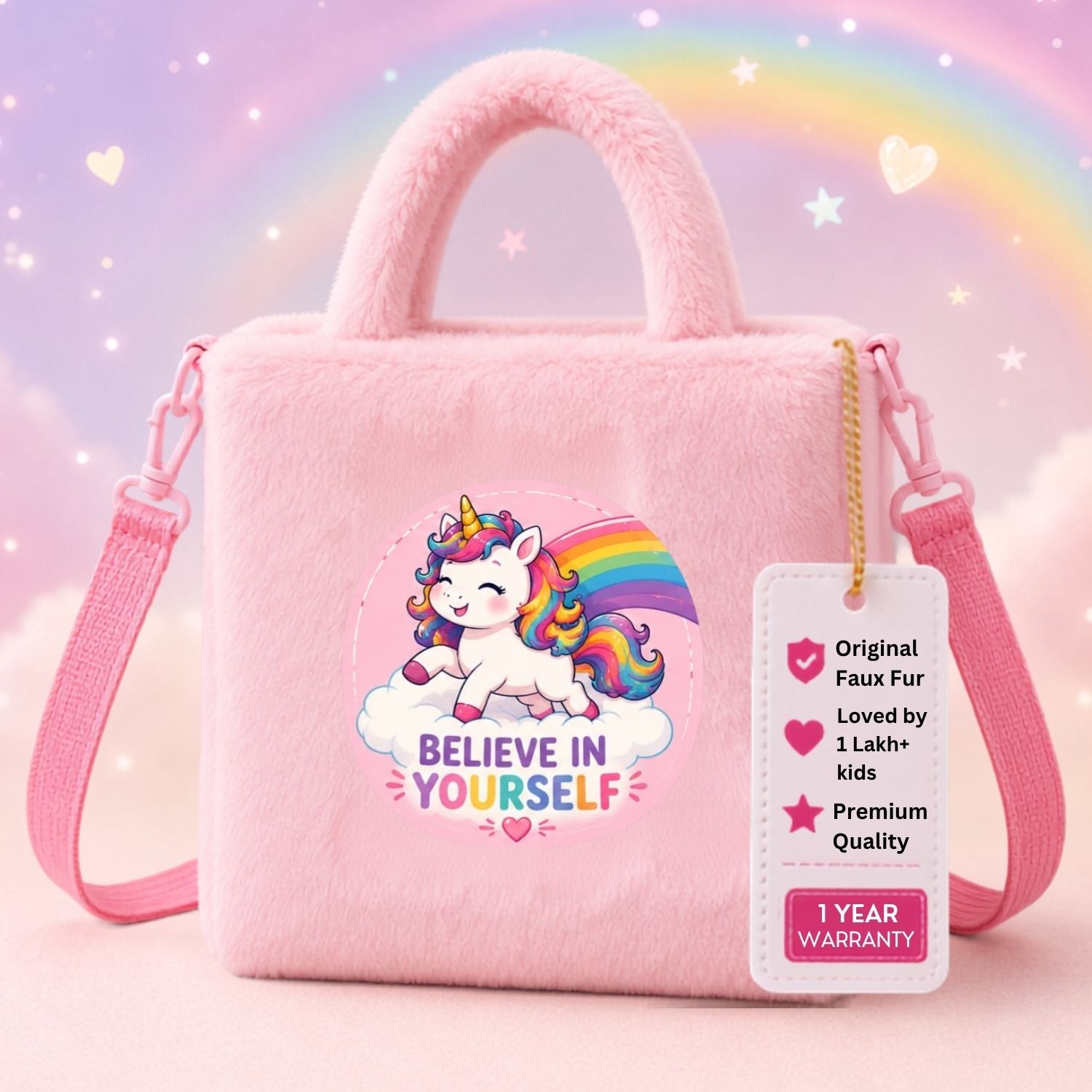 Kidara Cloud Walker Unicorn Fur Kids Sling Bag (Pink)