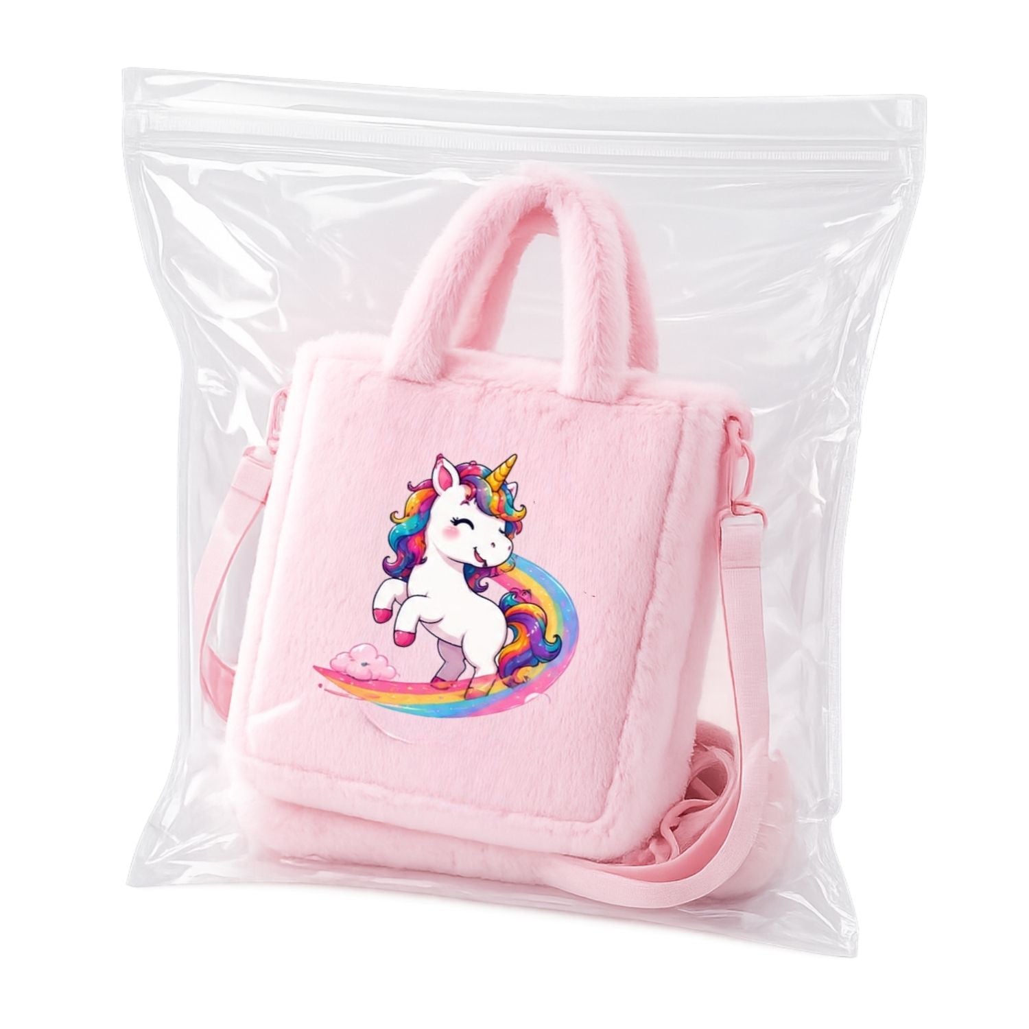 Kidara Rainbow Surf Unicorn Fur Kids Sling Bag (Pink)