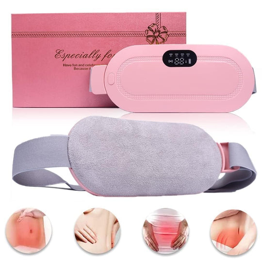 Kidara Period Cramp Relief Massager & Heating Pad | Portable Cordless Menstrual Belt, 4 Massage Modes, Fast Heating, Rechargeable, LED Display (Pink)