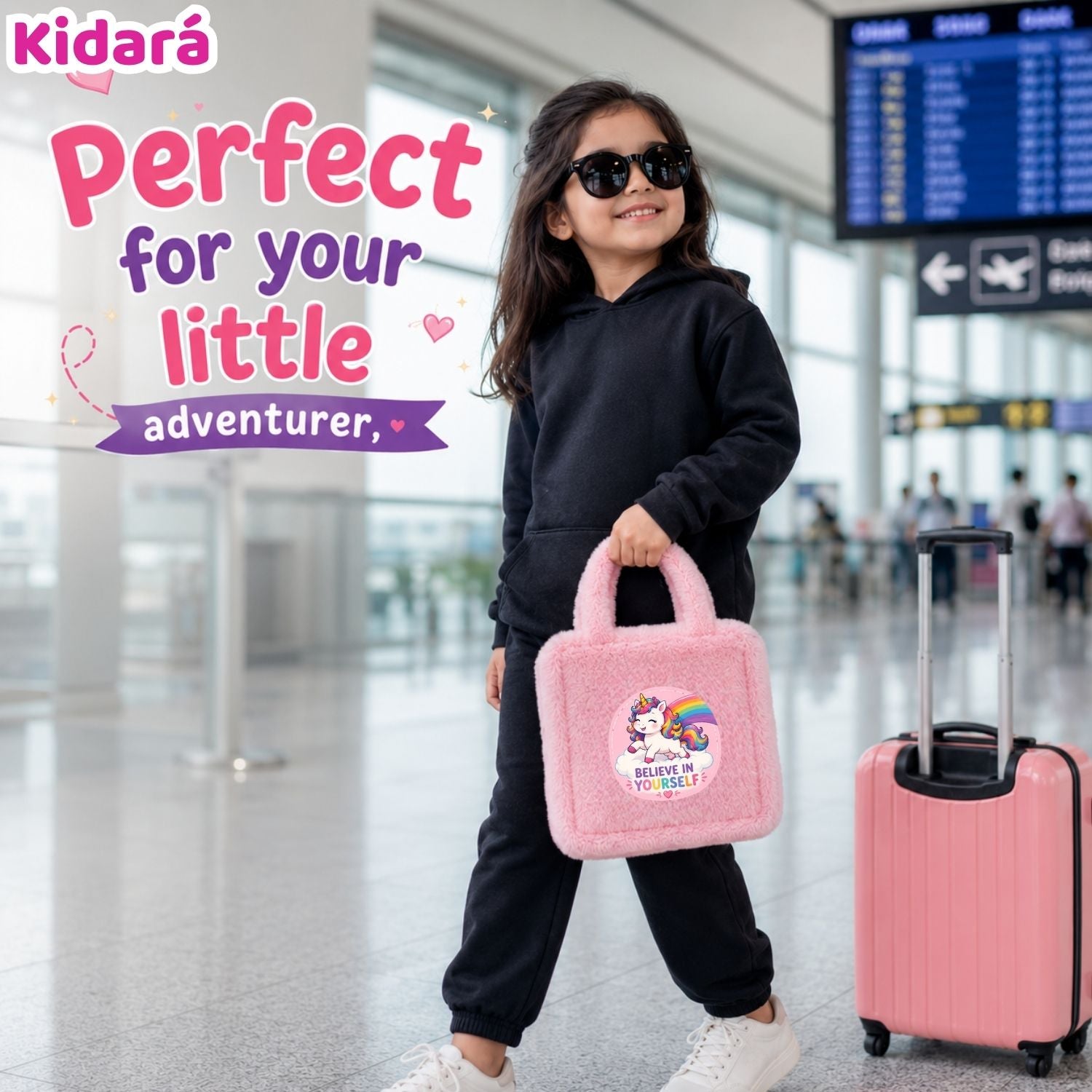 Kidara Cloud Walker Unicorn Fur Kids Sling Bag (Pink)