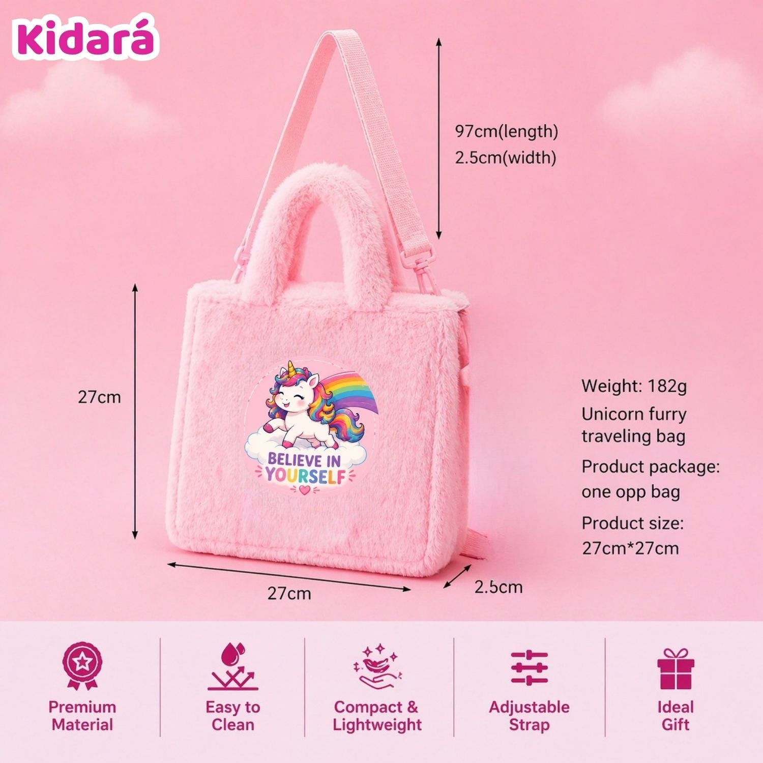 Kidara Cloud Walker Unicorn Fur Kids Sling Bag (Pink)