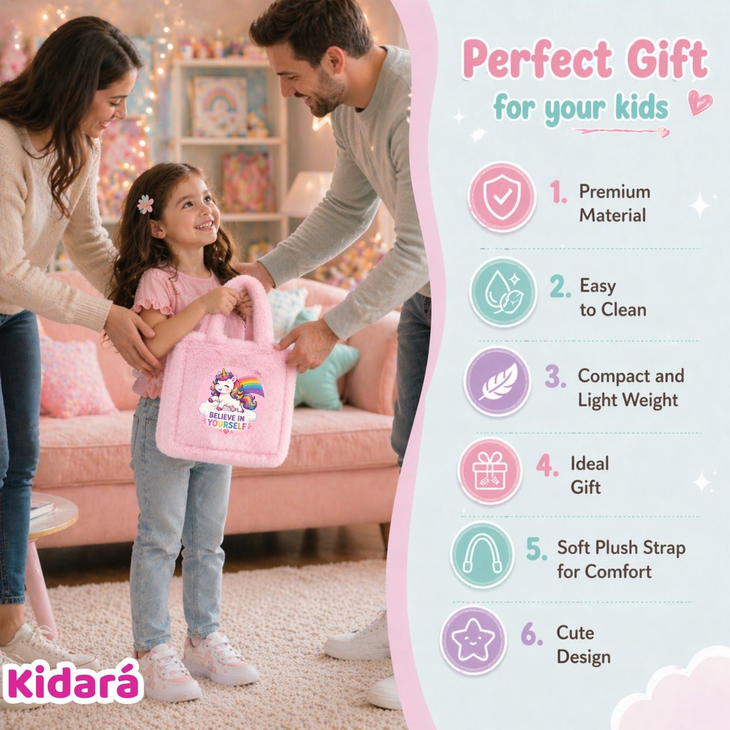 Kidara Cloud Walker Unicorn Fur Kids Sling Bag (Pink)