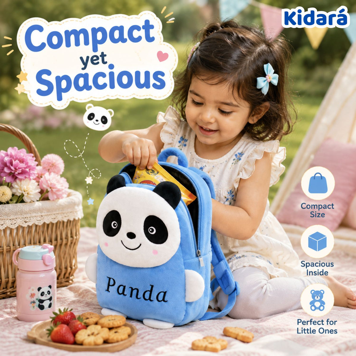 Kidara Happy Panda Plush Kids Backpack (Blue)