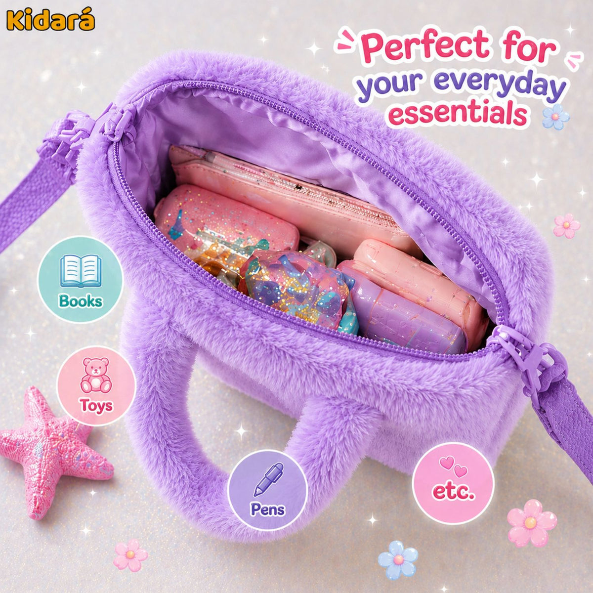 Kidara Unicorn Fur Kids Sling Bag (Purple)