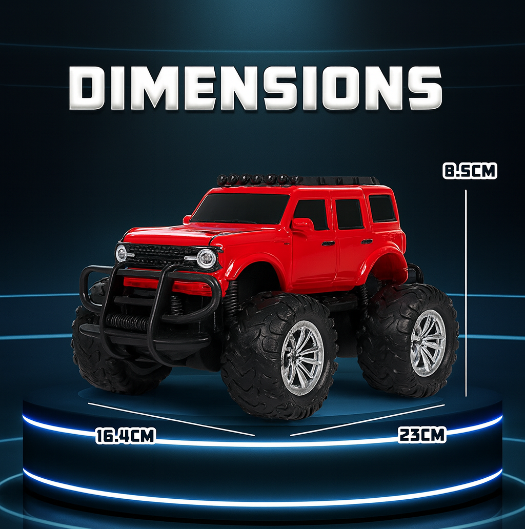 Kidara Remote Control Monster Truck | Rechargeable RC Car with 4 Headlight Modes (Red)