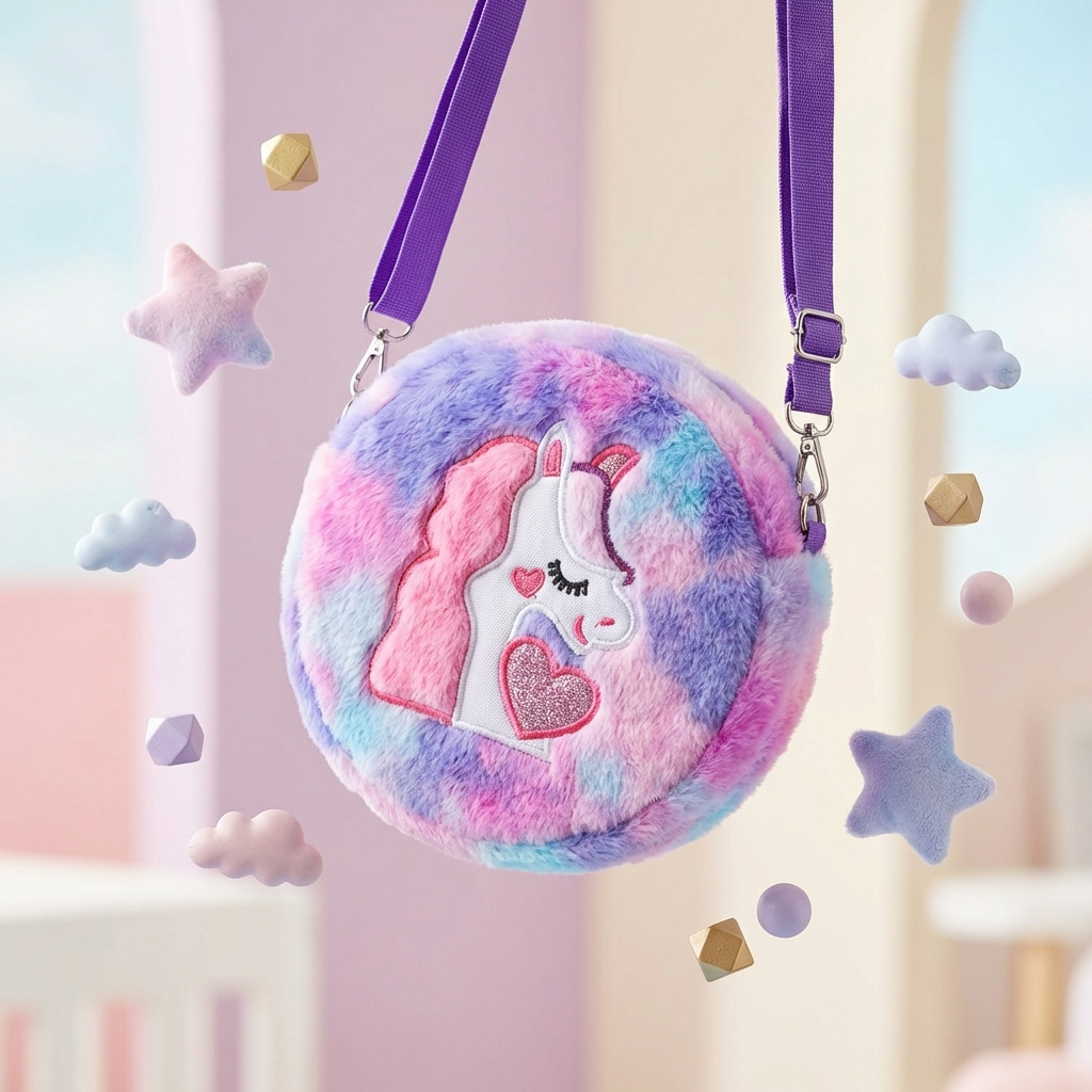 Kidara Unicorn Fur Kids Sling Bags (Purple & Pink)