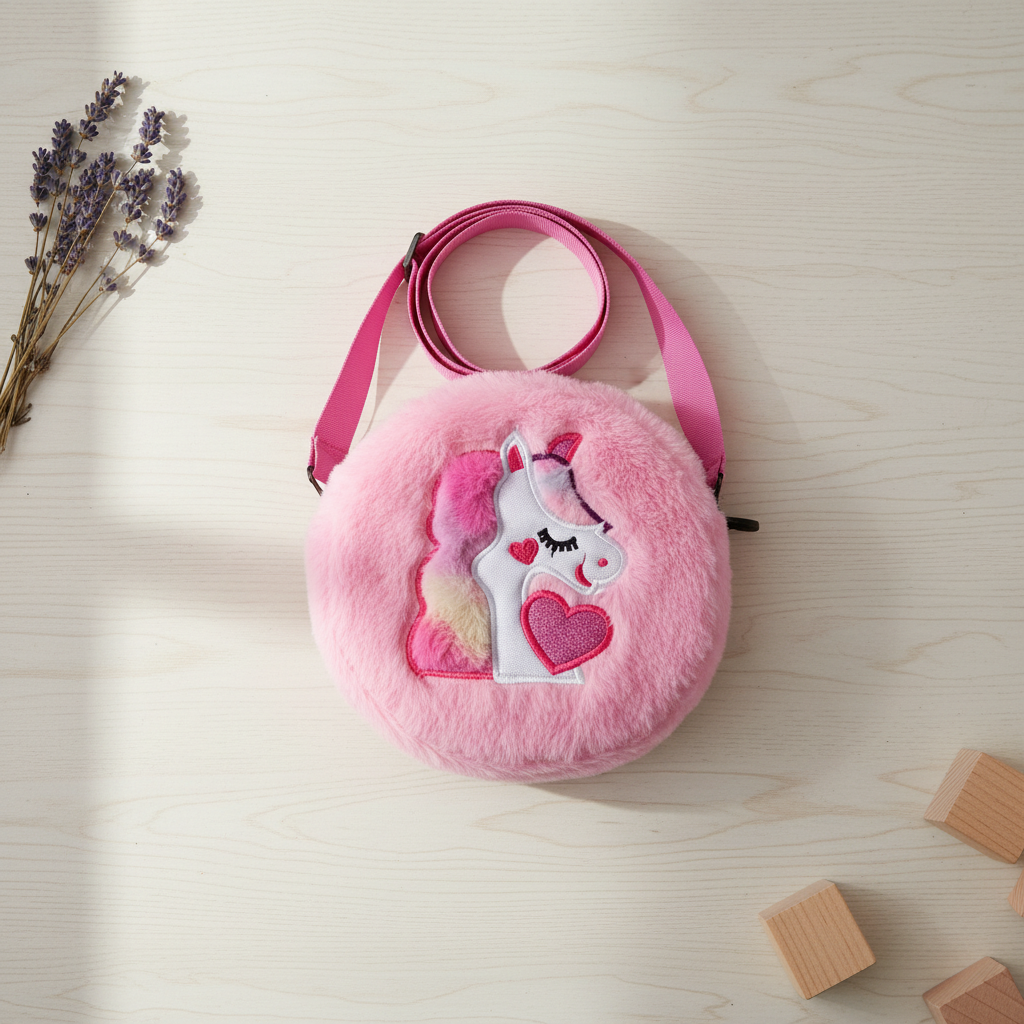 Kidara Unicorn Fur CrossBody Round Bag (Pink)