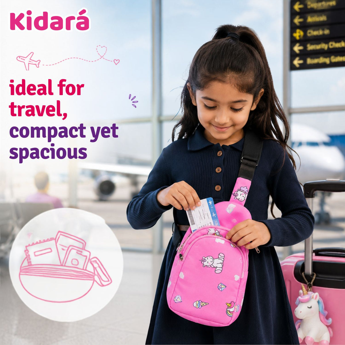 Kidara Unicorn Chest Kids Sling Bag (Pink)