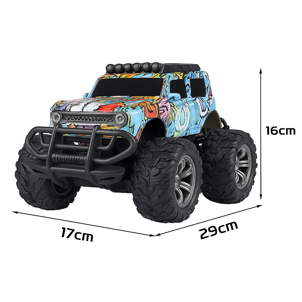 Kidara Remote Control Off-Road Car | Rechargeable Monster Truck with 4 Headlight Modes (Graffiti Blue)