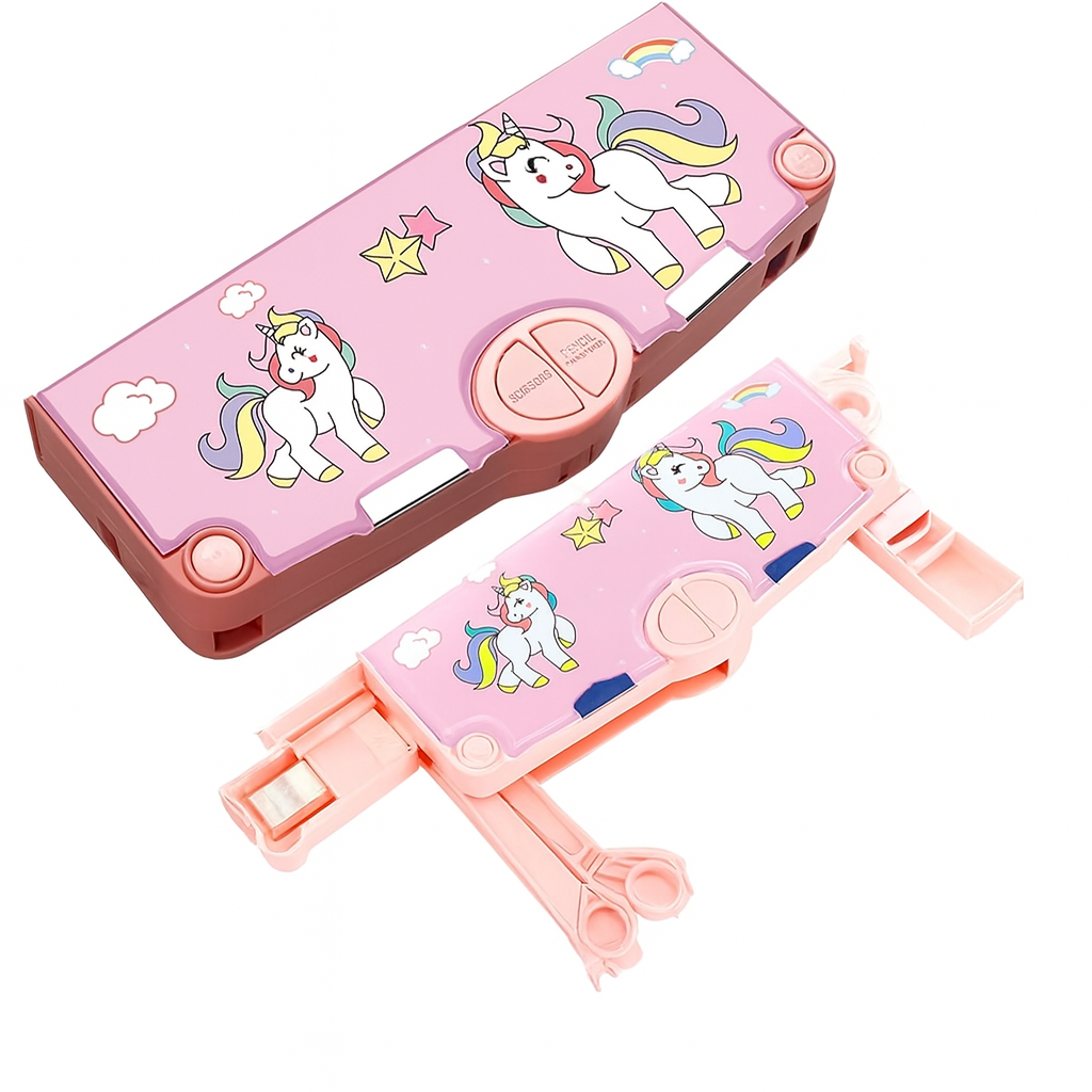 Kidara Magical Unicorn Dual-Compartment Magnetic Pencil Case – Soft Pink (Ages 4–12)