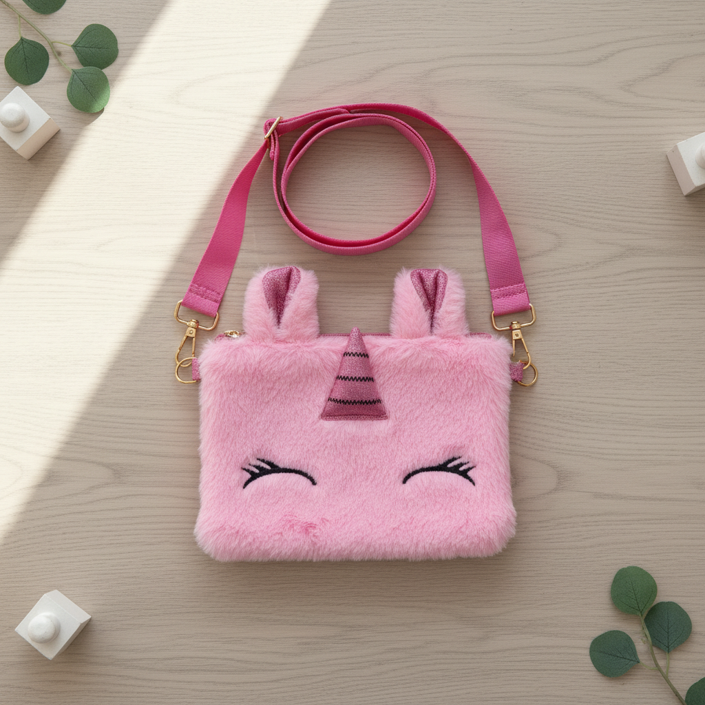 Kidara Cute Unicorn Fur Kids Sling Bag (Pink)
