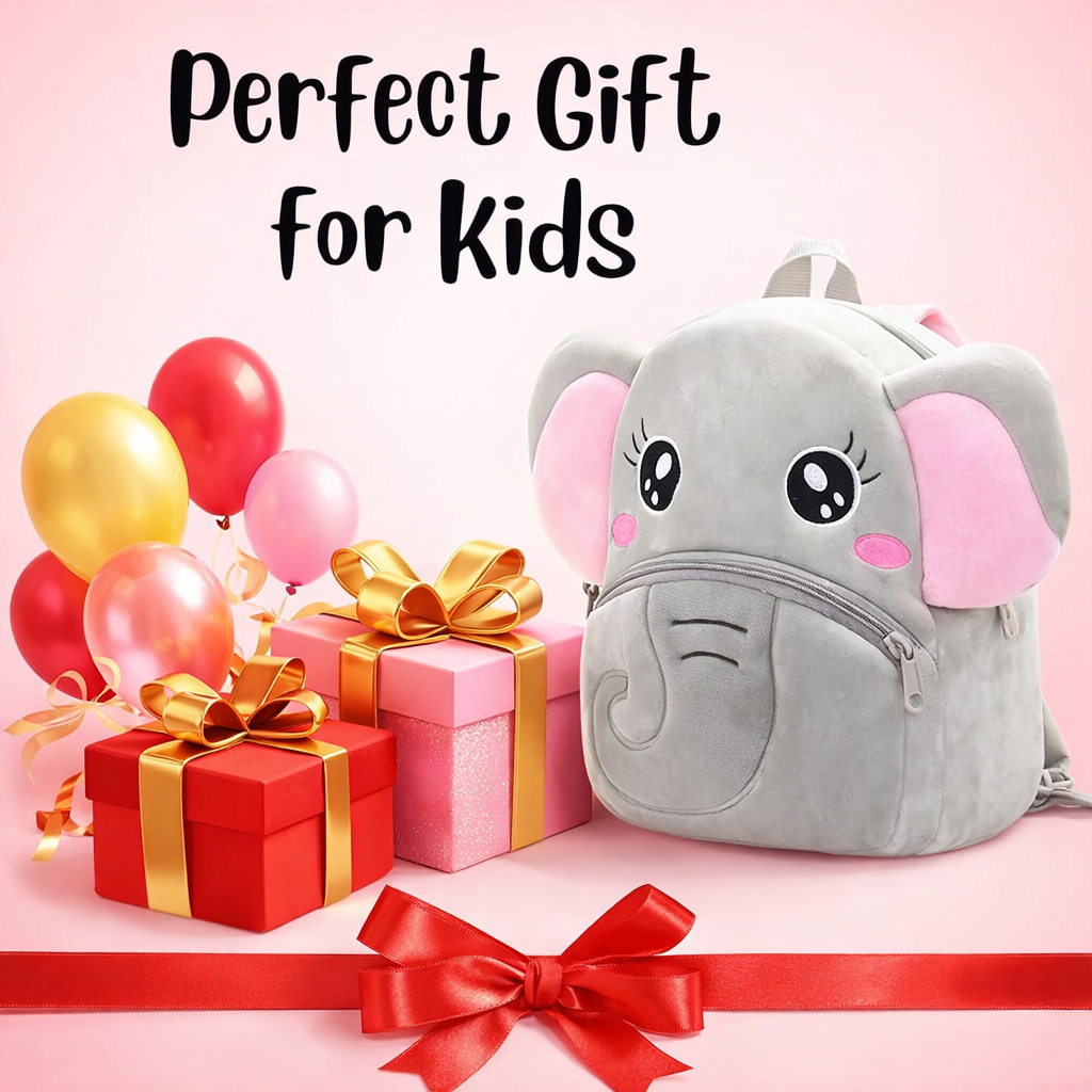 Kidara Elephant Kids Plush Backpack – Light Grey