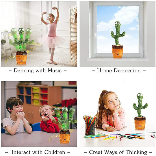 Kidara Talking Dancing Cactus Pro| USB Charging with 120 Songs, LED Lights, Voice Recording, Age 1-10 Years (Green)