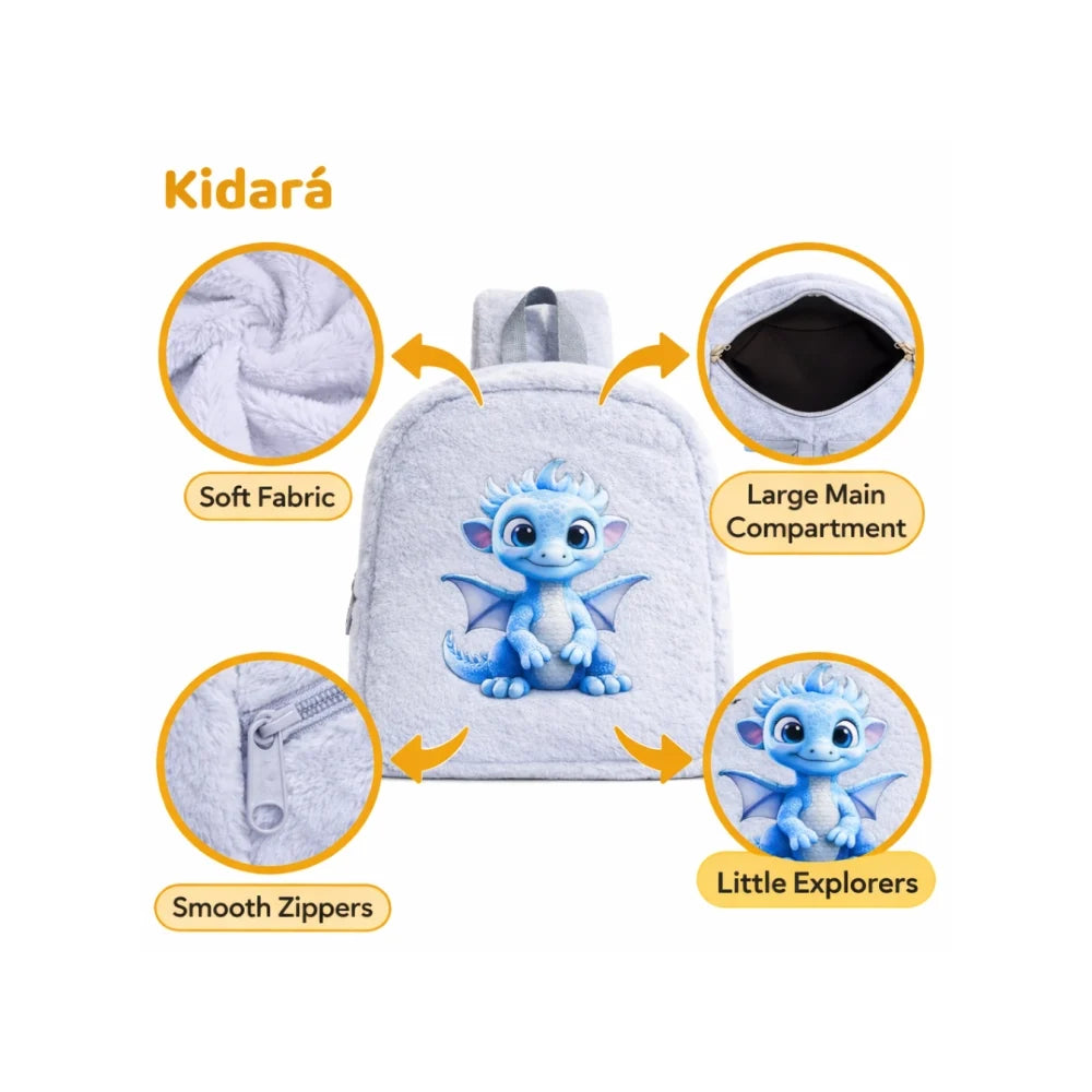 Kidara Cute Kids Fur Dragon Backpack (Grey)