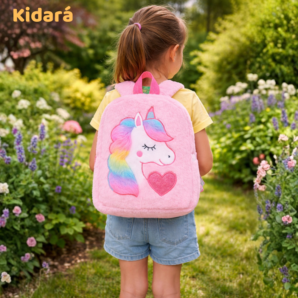 Kidara Plush Unicorn Kids Fur Plush Backpack (Pink)