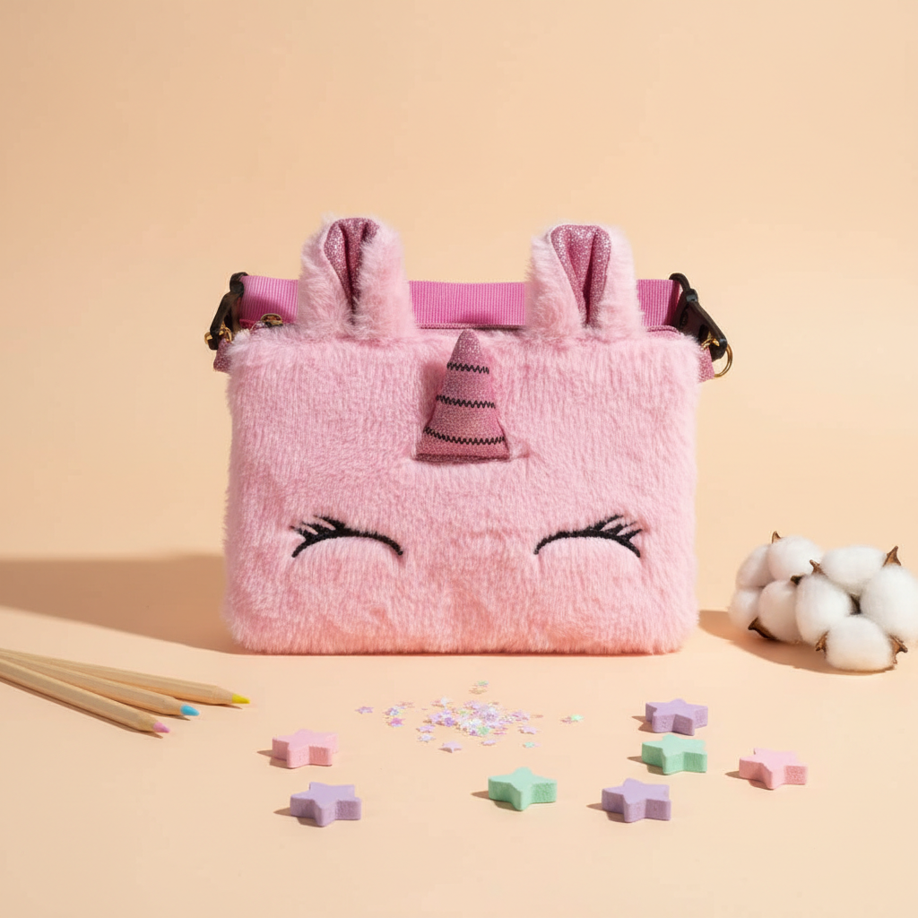 Kidara Cute Unicorn Fur Kids Sling Bag (Pink)