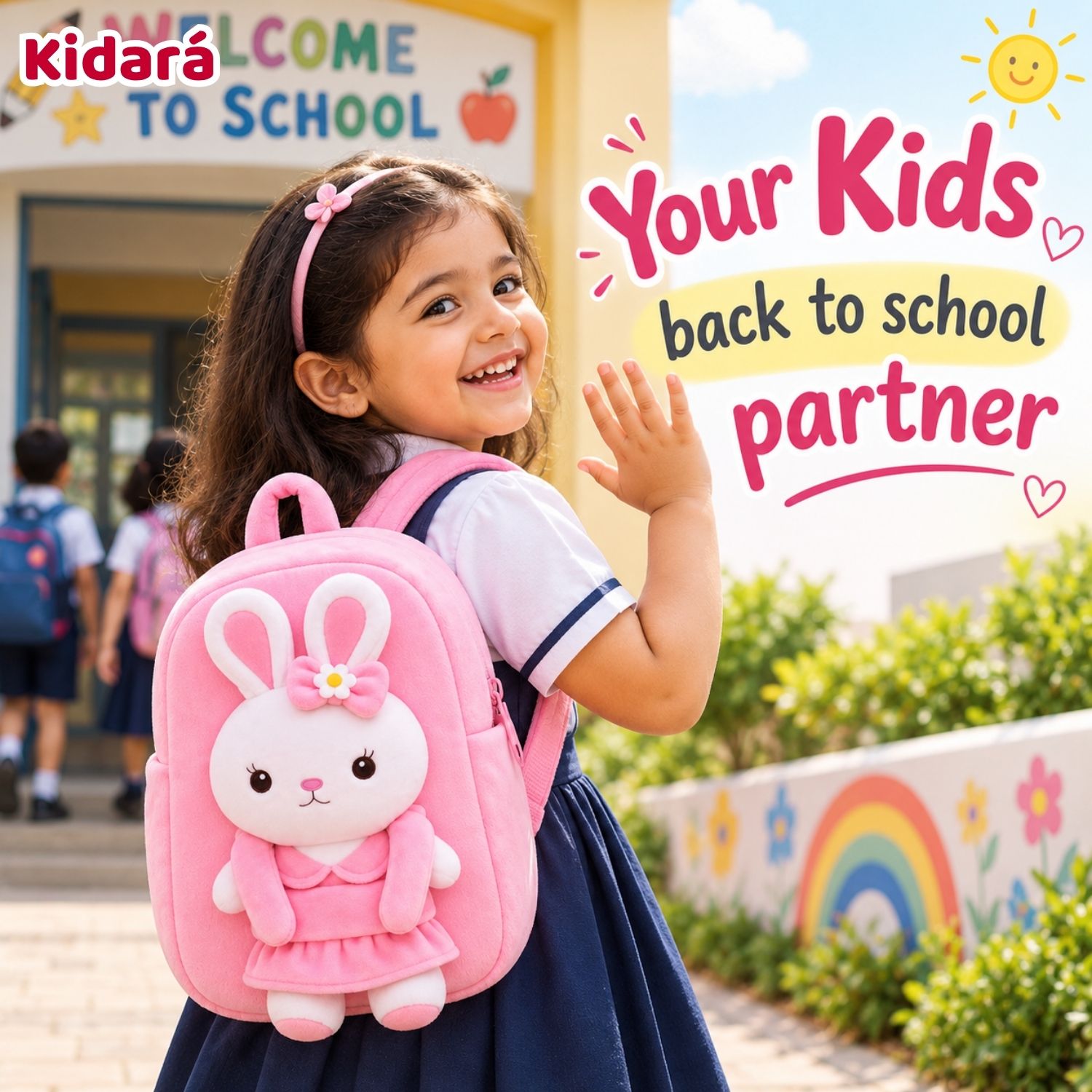 Kidara Bunny Plush Kids Backpack (Pink)