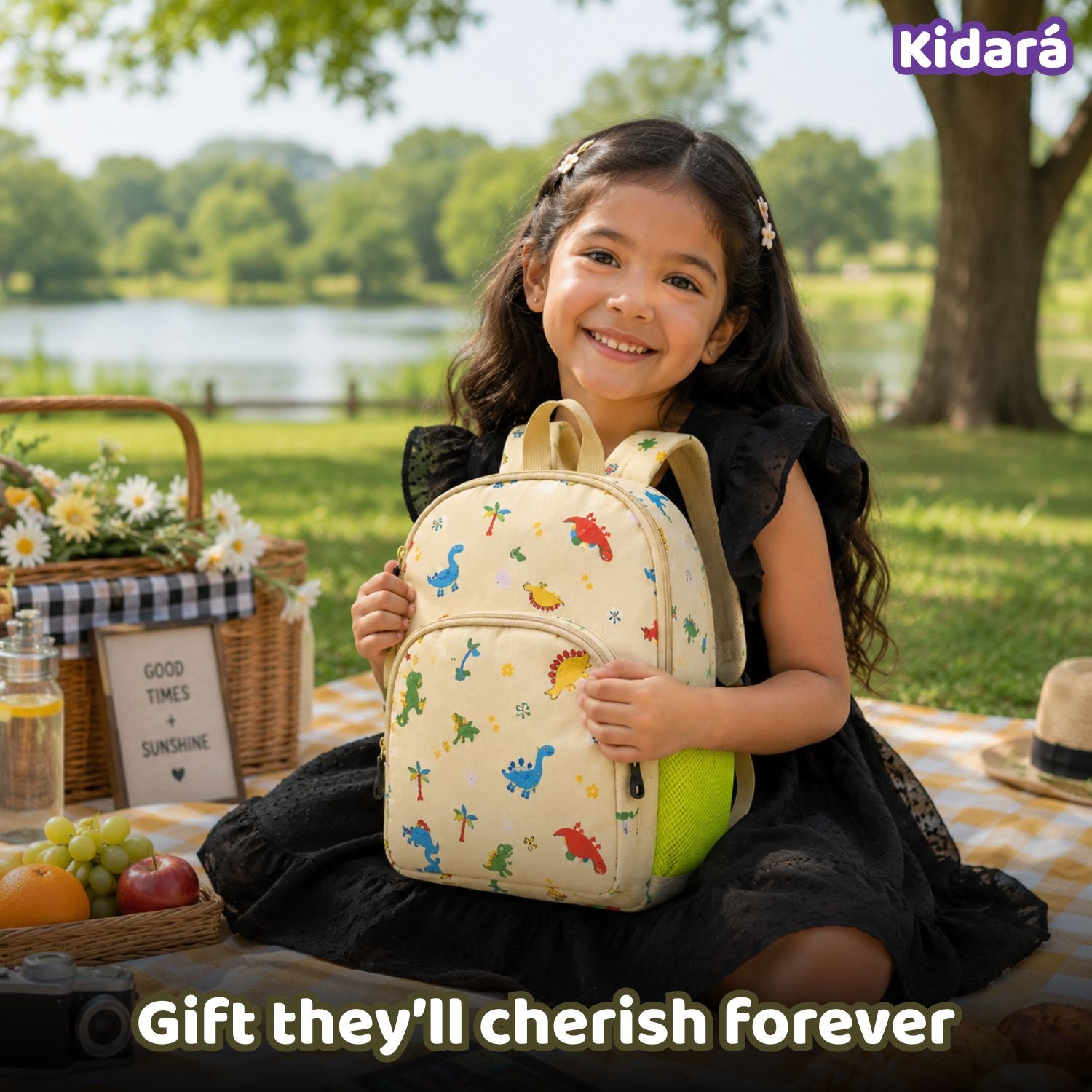 Kidara Soft Dinosaur Polyester Kids Backpack (Yellow)