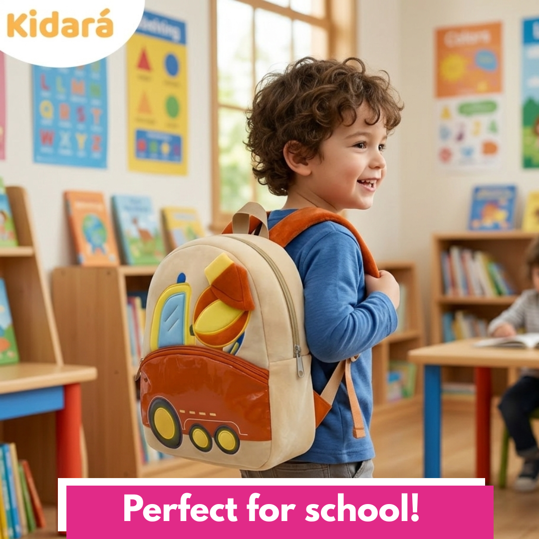 Kidara Preschool Soft Plush Car Bag for Toddlers, Mini Travel Full Embroidery Backpack