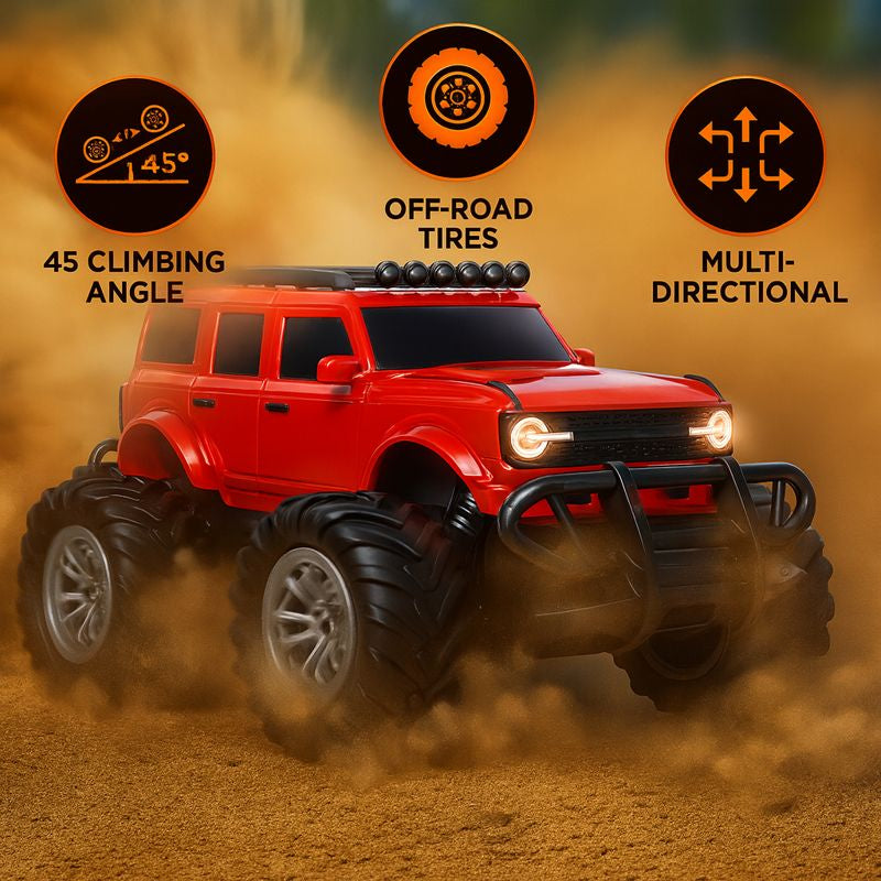Kidara Remote Control Monster Truck | Rechargeable RC Car with 4 Headlight Modes (Red)