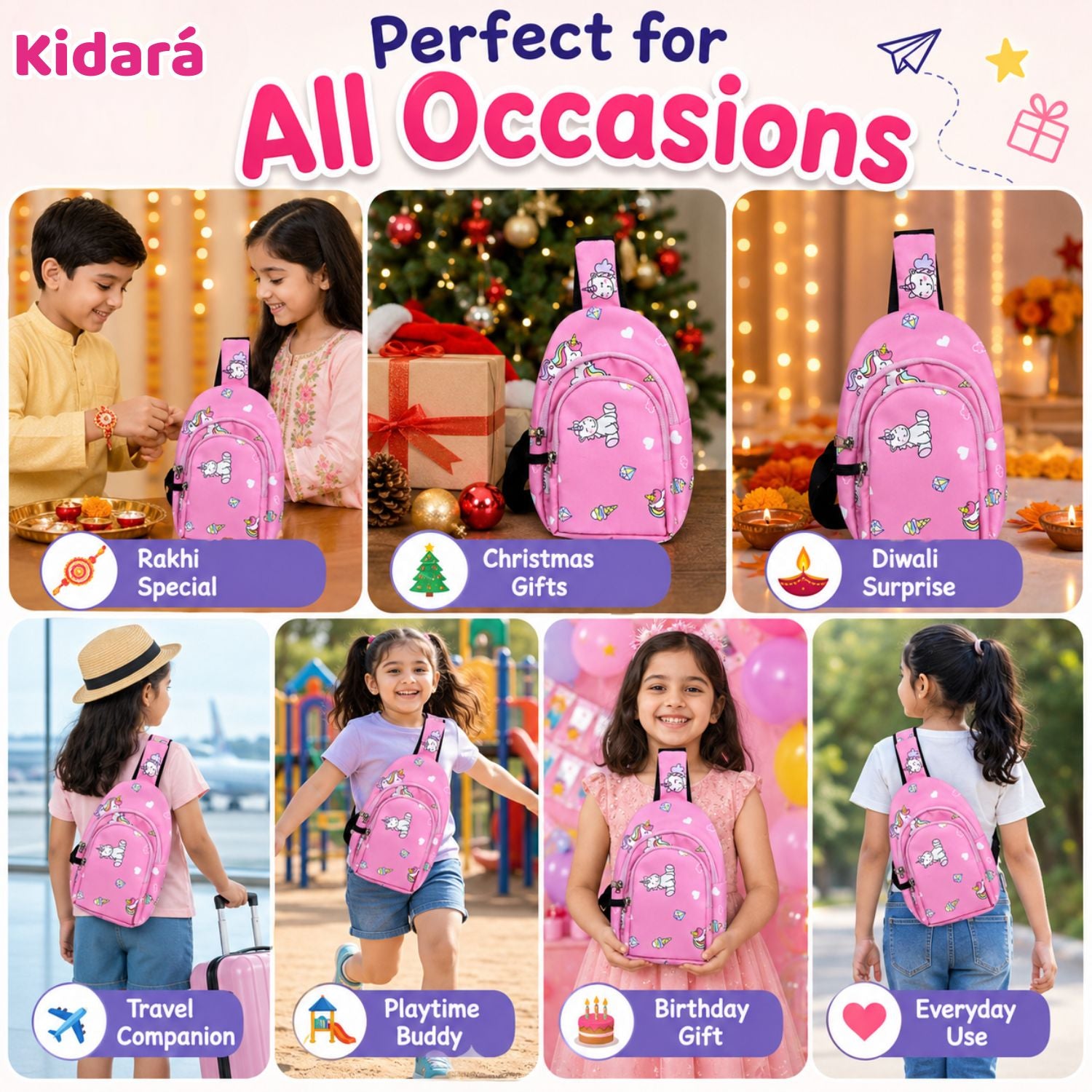 Kidara Unicorn Chest Kids Sling Bag (Pink)
